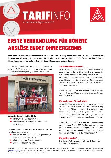 Flugblatt-Otis-Verhandlungsstand
