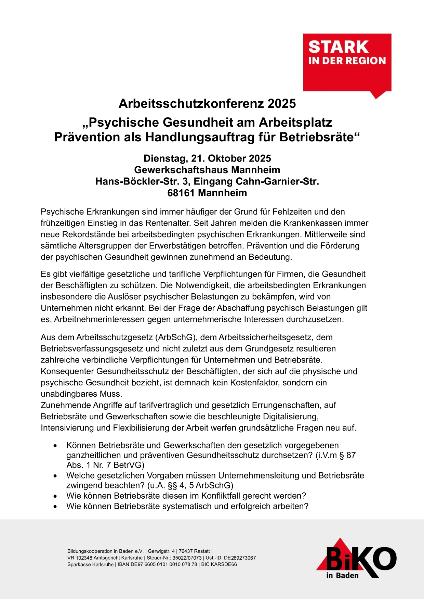 Einladung Arbeiter*innenschutzkonferenz