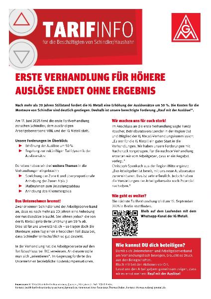 Flugblatt-Schindler-Verhandlungsstand